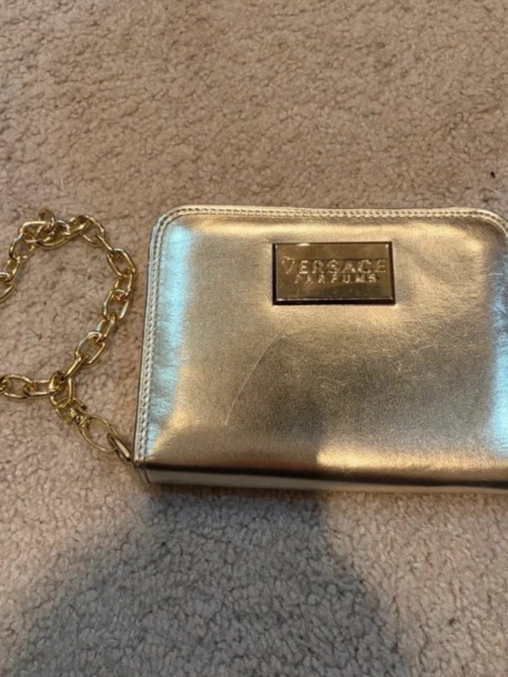 Versace Metallic Gold Chain Wristlet Clutch